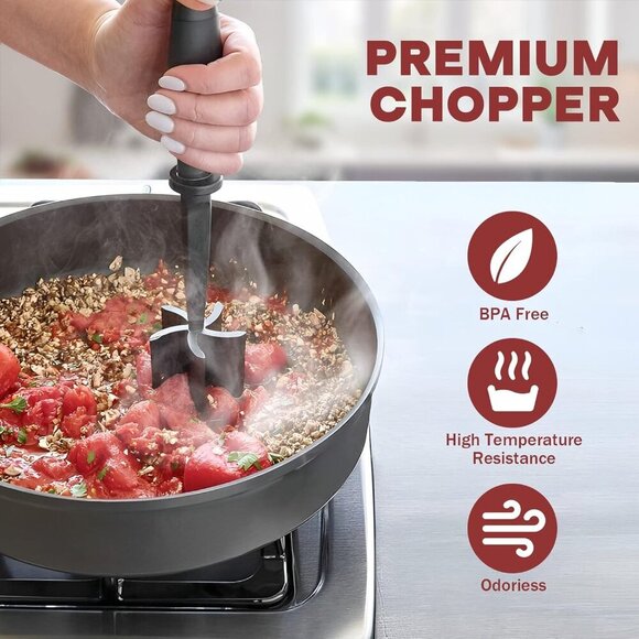 Meat Chopper, Hamburger Grinder, Premium Heat Resistant Smasher for Ground Beef, - Picture 5 of 7